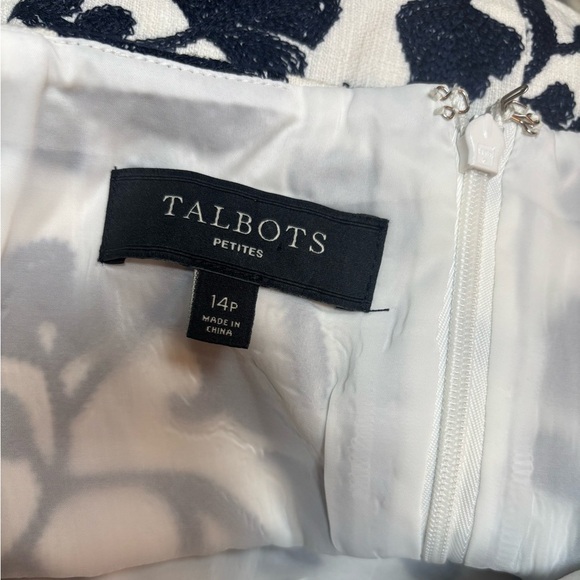 TALBOTS A-LINE LINEN BLEND TEXTURED NAVY BLUE FLORAL EMBROIDERED SKIRT SZ 14P - Picture 7 of 10